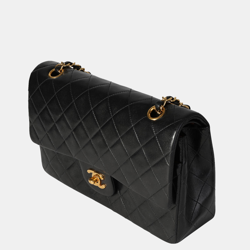 

Chanel Black Quilted Lambskin Leather Classic Vintage Medium Double Flap Shoulder Bag