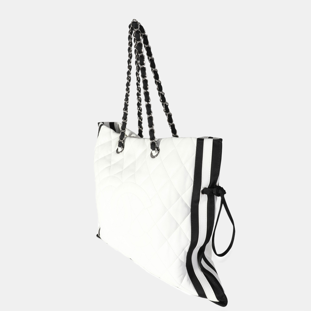 

Chanel White Quilted Lambskin CC Drawstring Tote