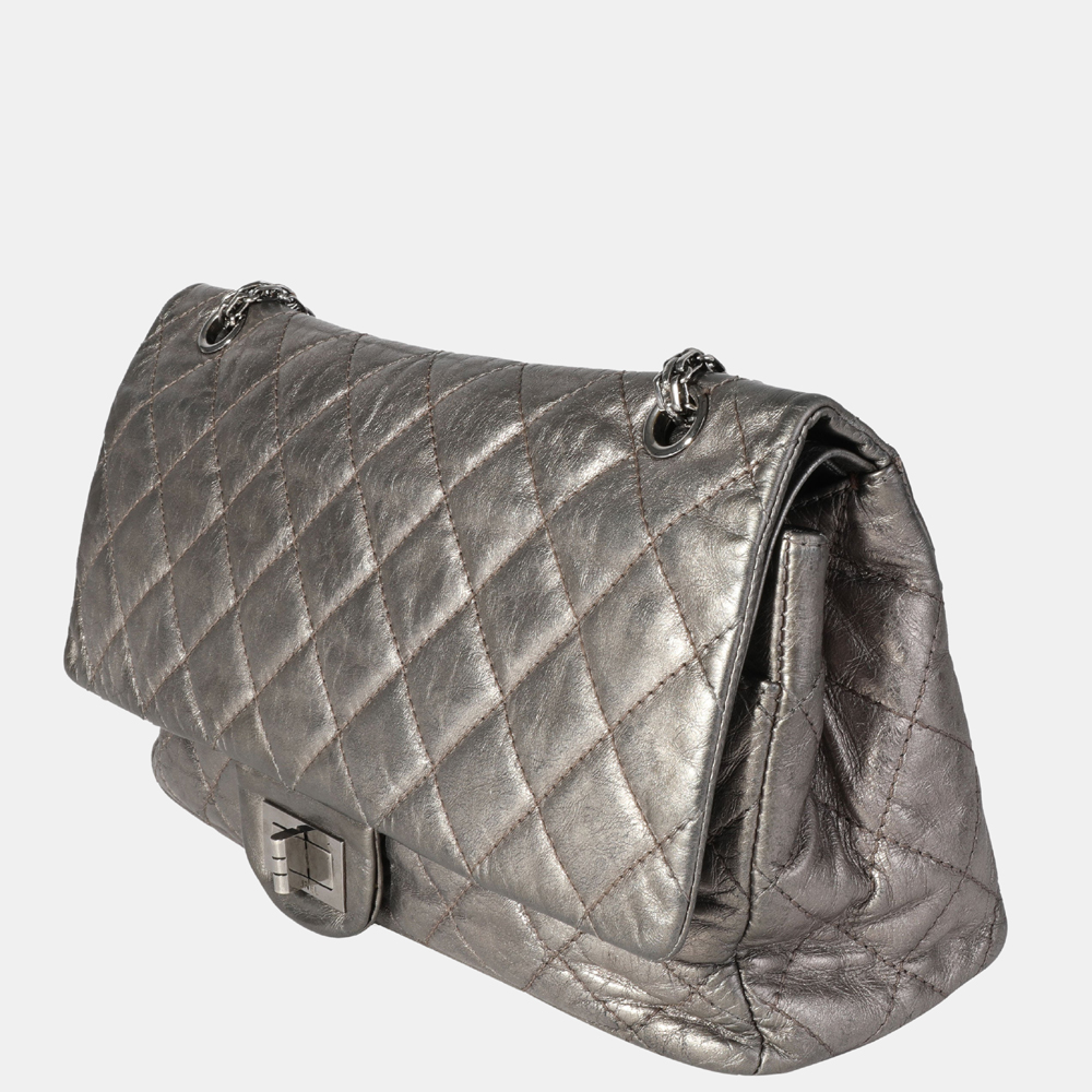 

Chanel Metallic Silver Lambskin Reissue 2.25 227 Double Flap Bag