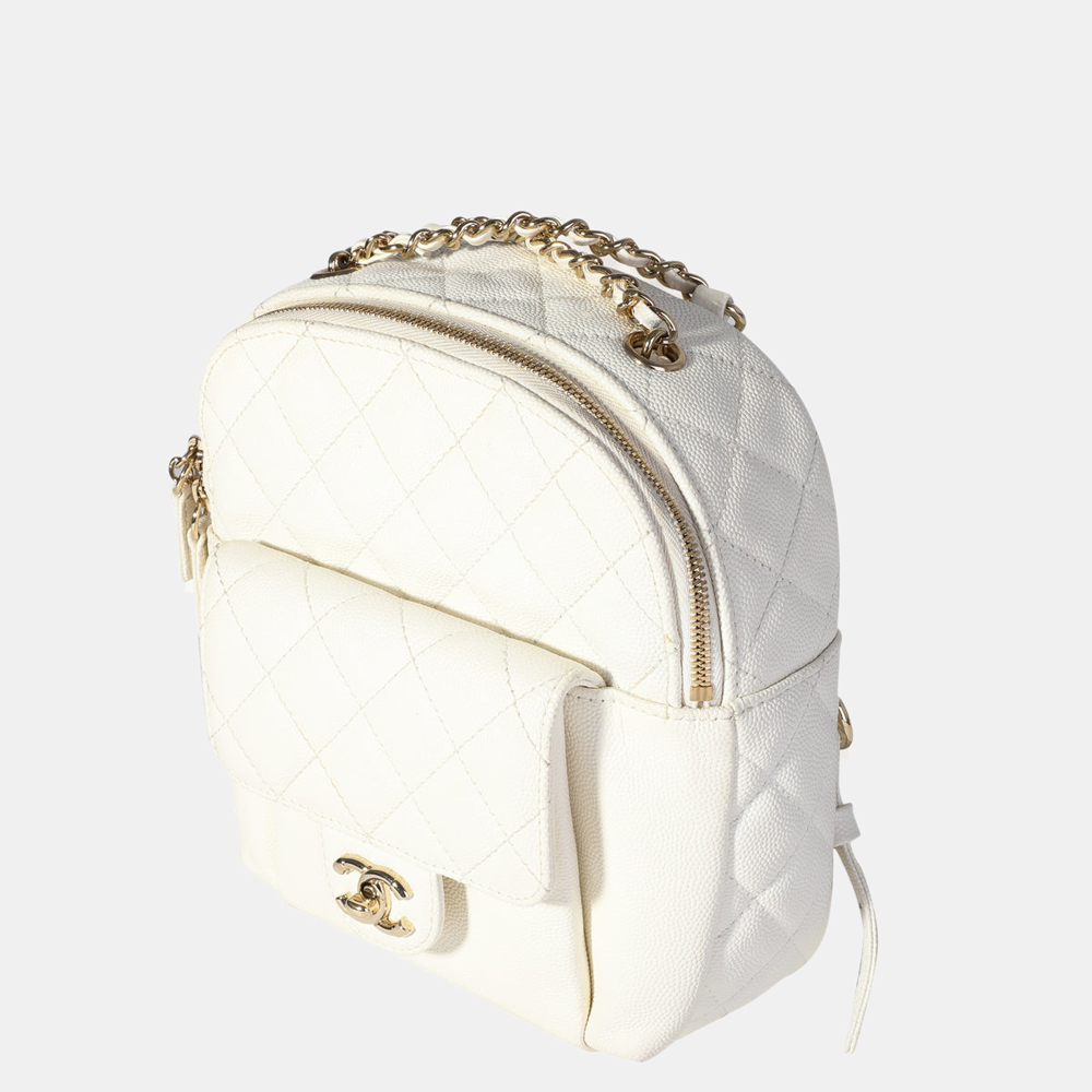 

Chanel White Quilted Caviar Leather CC Day Backpack