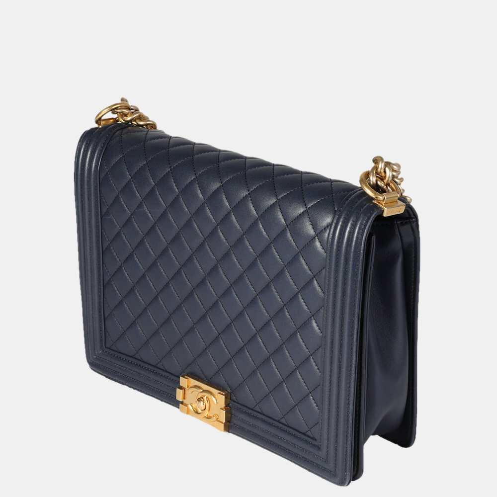 

Chanel Navy Quilted Lambskin Leather Large Boy Shoulder Bag, Navy blue