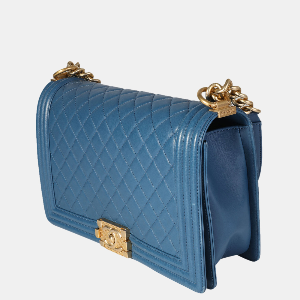 

Chanel Blue Quilted Lambskin Leather Medium Boy Shoulder Bag