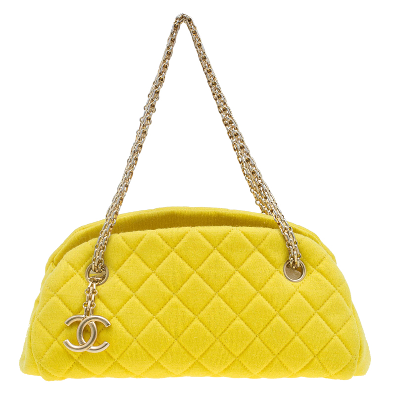 Chanel Yellow Quilted Jersey Small Just Mademoiselle Bowling Bag