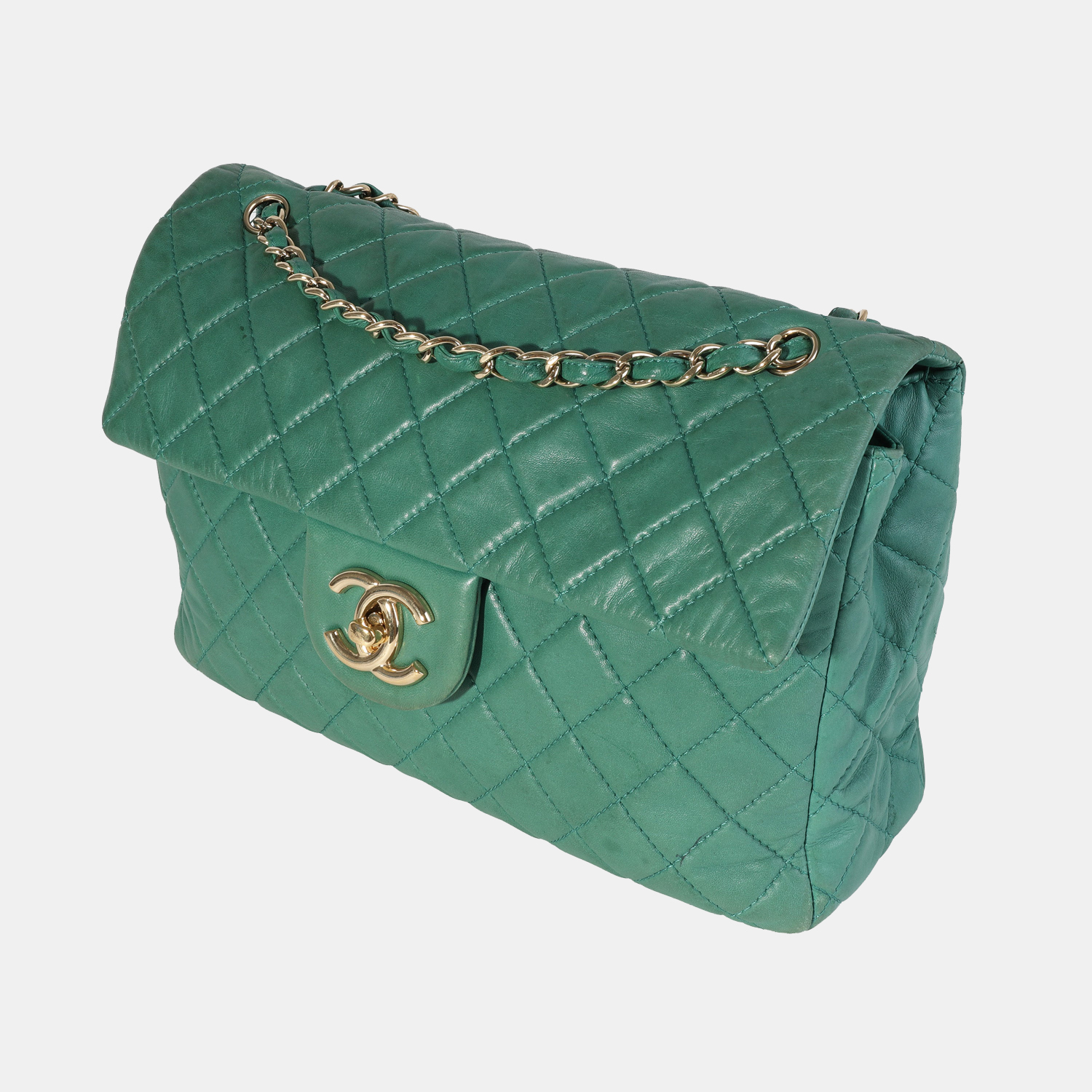 

Chanel Green Quilted Lambskin Leather Soft Maxi Single Flap Bag