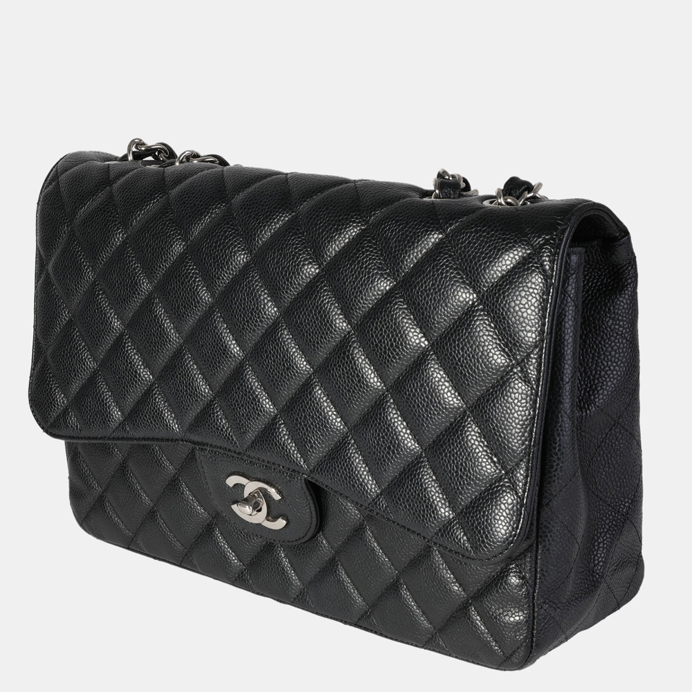 

Chanel Black Quilted Caviar Leather Jumbo Classic Single Flap Shoulder Bag