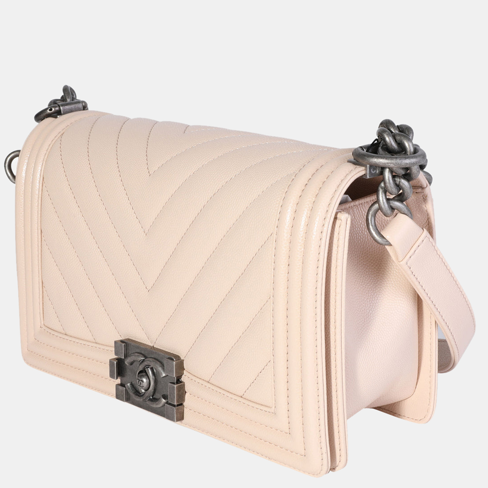 

Chanel Beige Chevron Leather Old Medium Boy Shoulder Bag