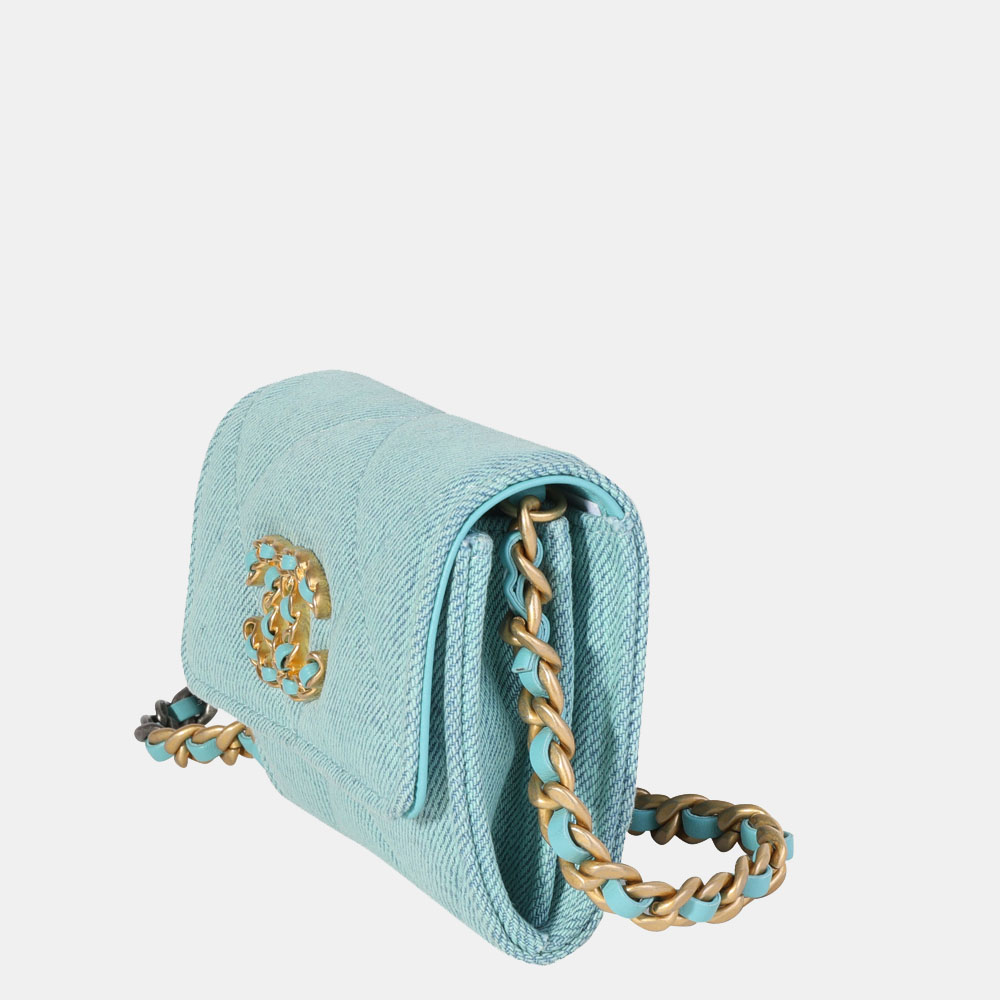 

Chanel Blue Denim Chanel 19 Coin Pouch Chain Wallet