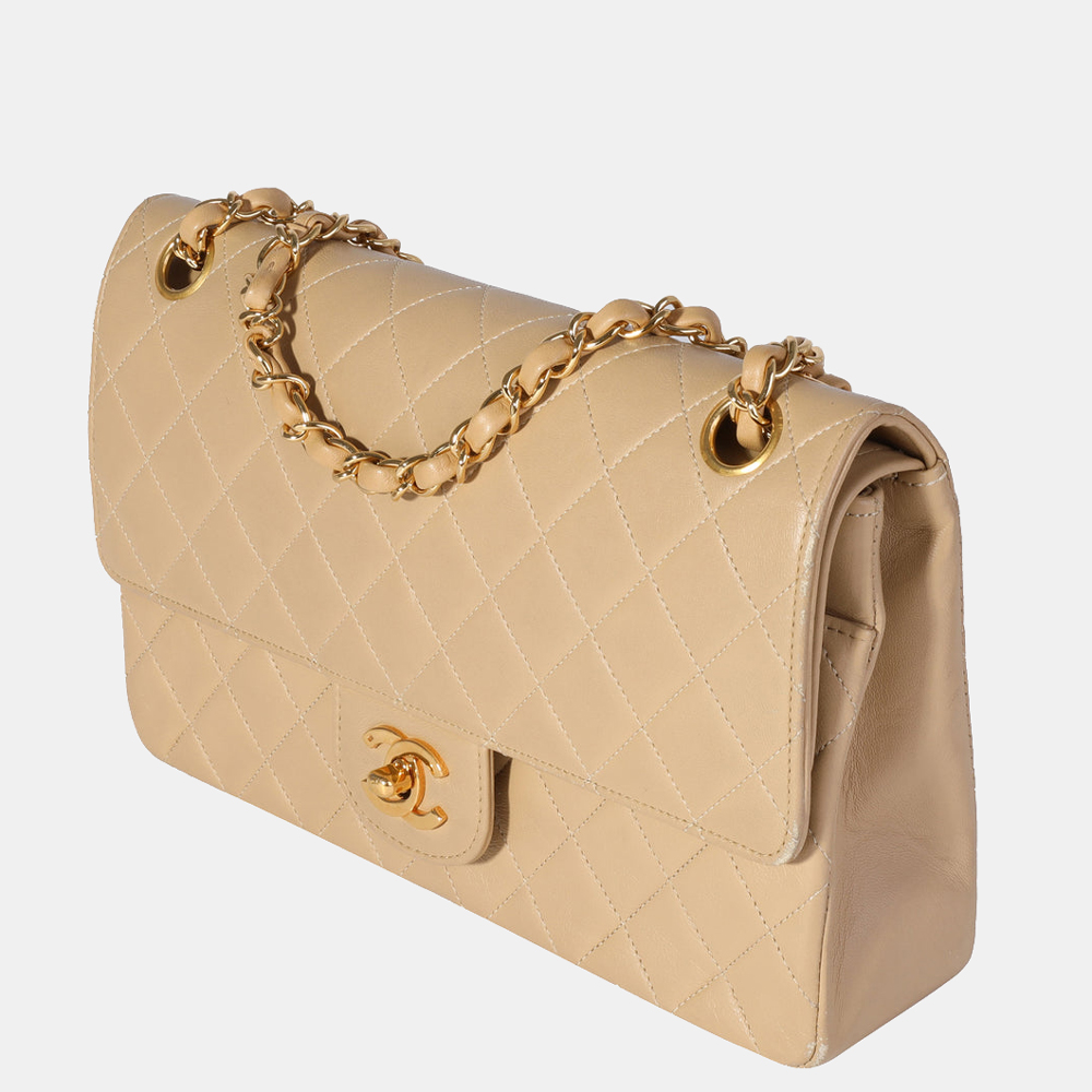 

Chanel Beige Quilted Lambskin Leather Medium Classic Vintage Double Flap Shoulder Bag