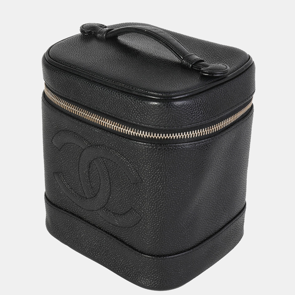 

Chanel Vintage Black Caviar Leather Vanity Case Top Handle Bag