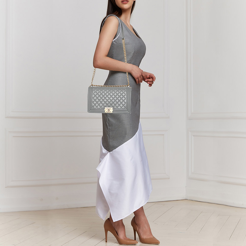 

Chanel Grey Quilted Leather Medium Boy Flap Bag