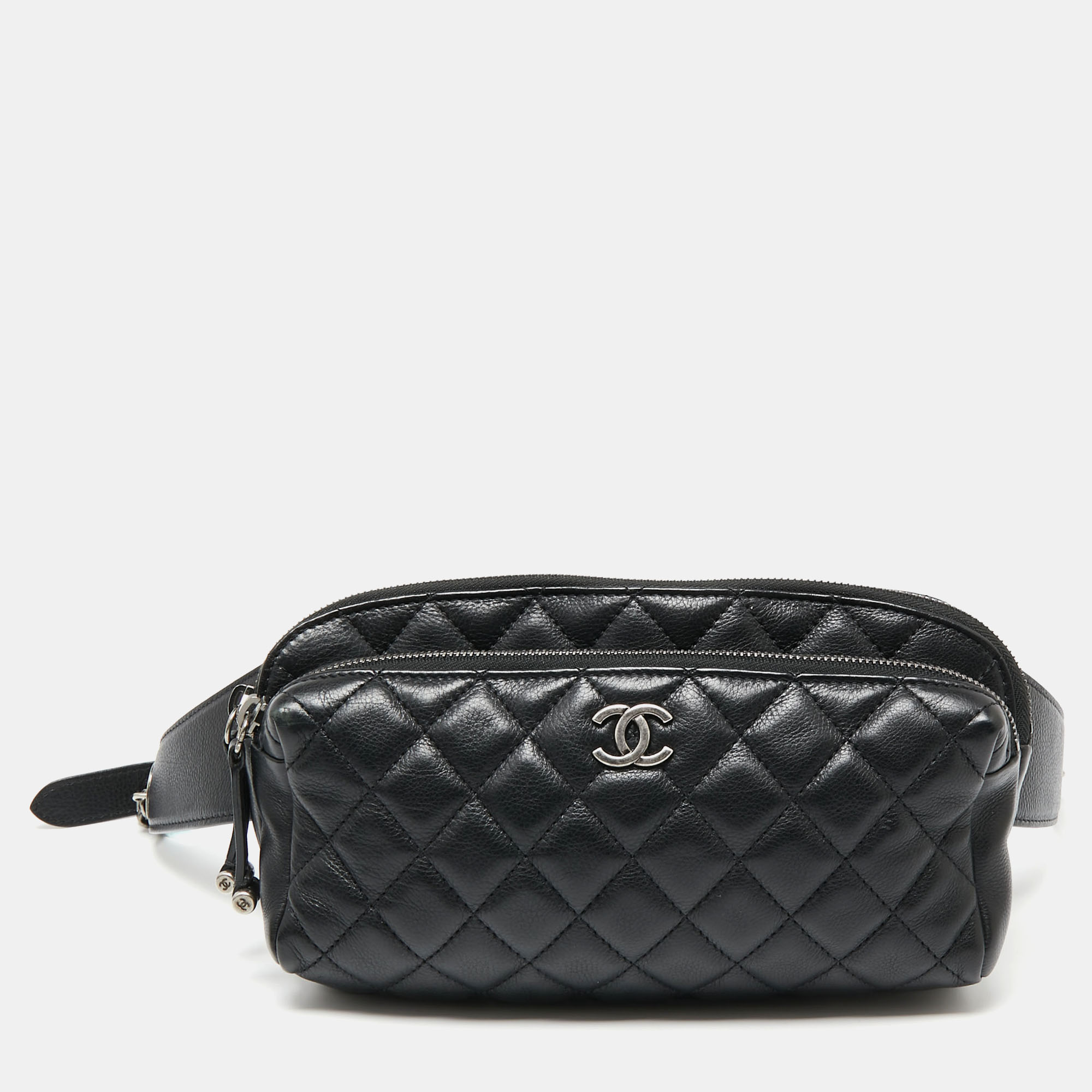 Pre Owned Chanel Black Quilted Leather Waist Belt Bag