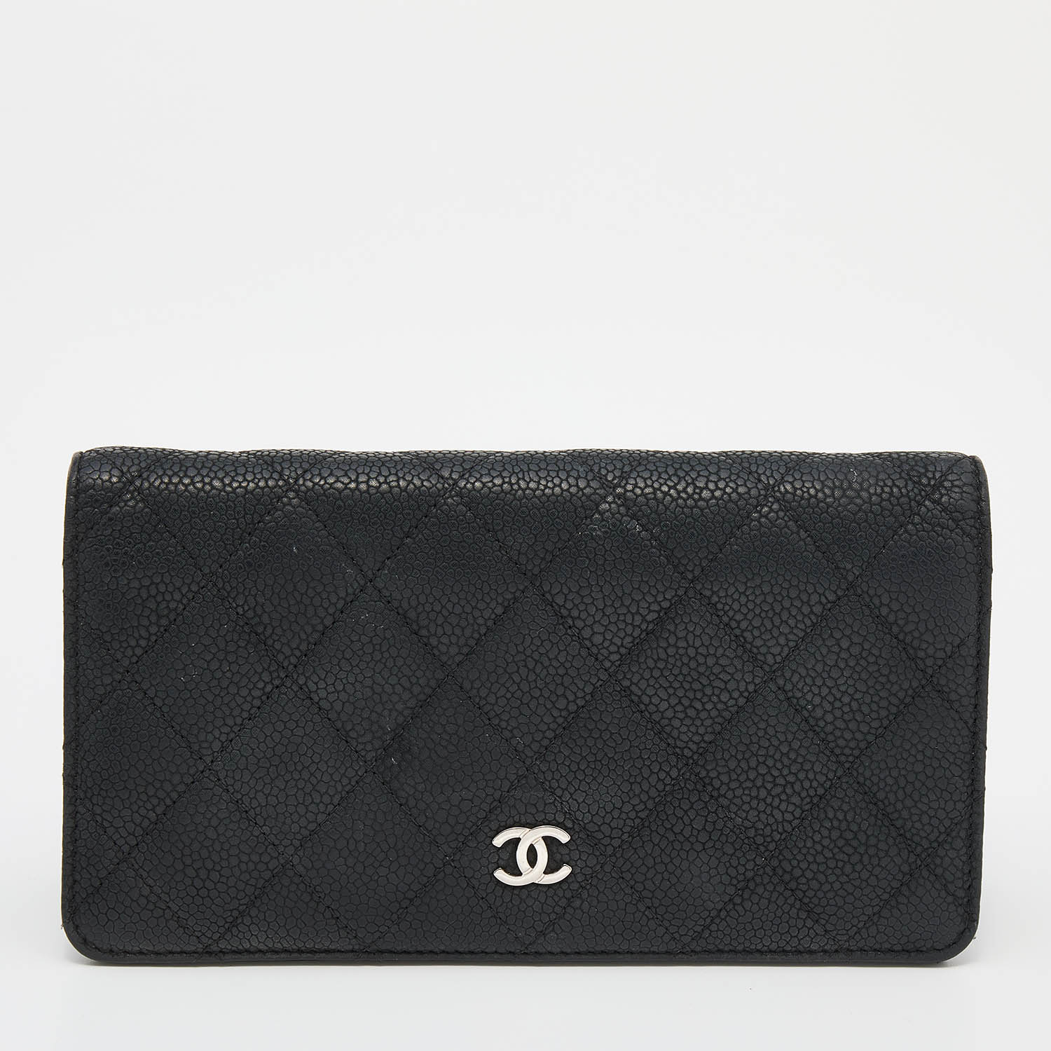 Chanel Black Quilted Caviar Leather Yen Continental Wallet