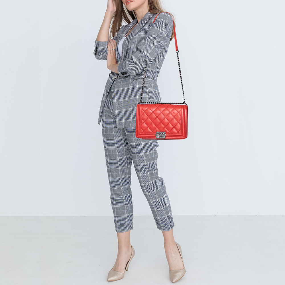 

Chanel Red Wild Stitch Quilted Leather New Medium Boy Flap Bag
