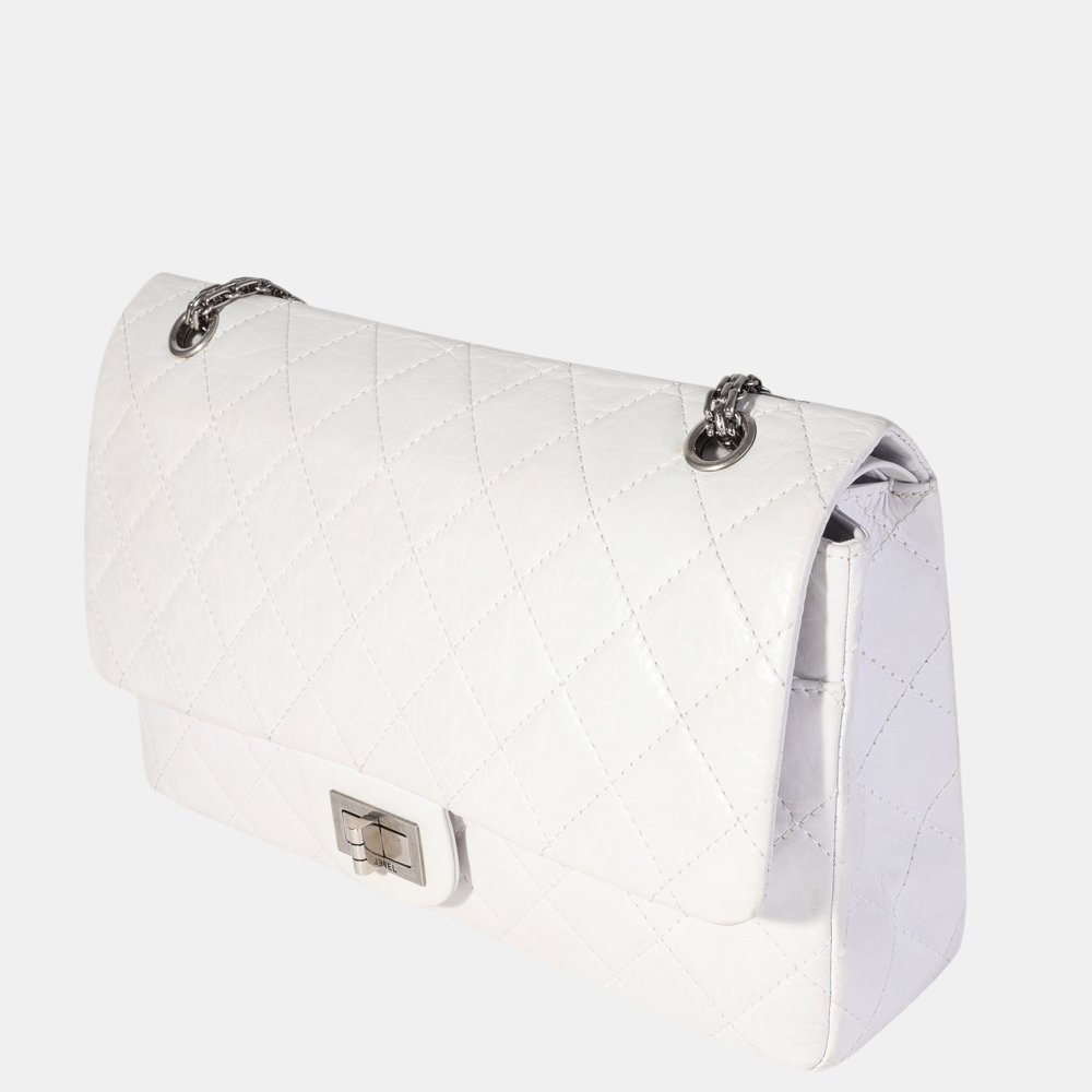 

Chanel White Aged Calfskin Leather Quilted 2.55 Reissue 227 Flap Bag