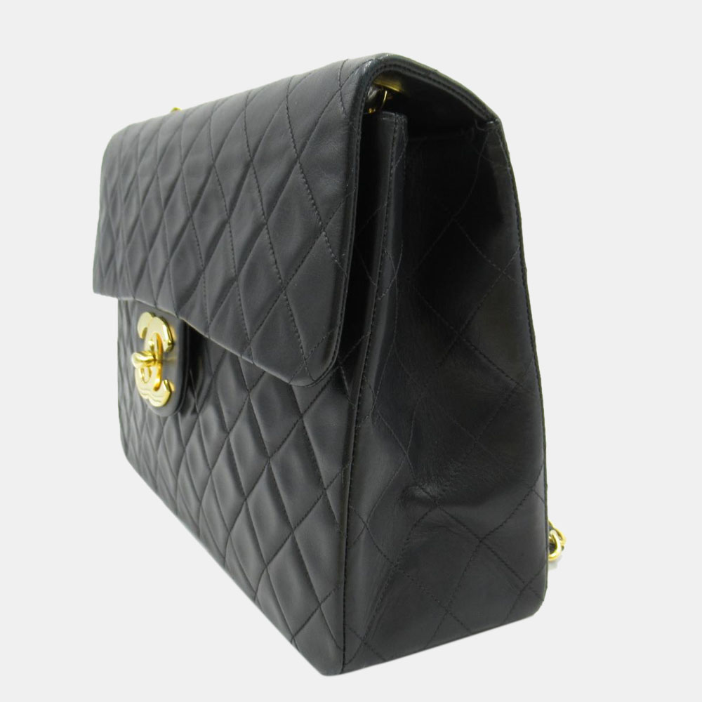 

Chanel Black Lambskin Leather Maxi Classic Single Flap Shoulder Bag
