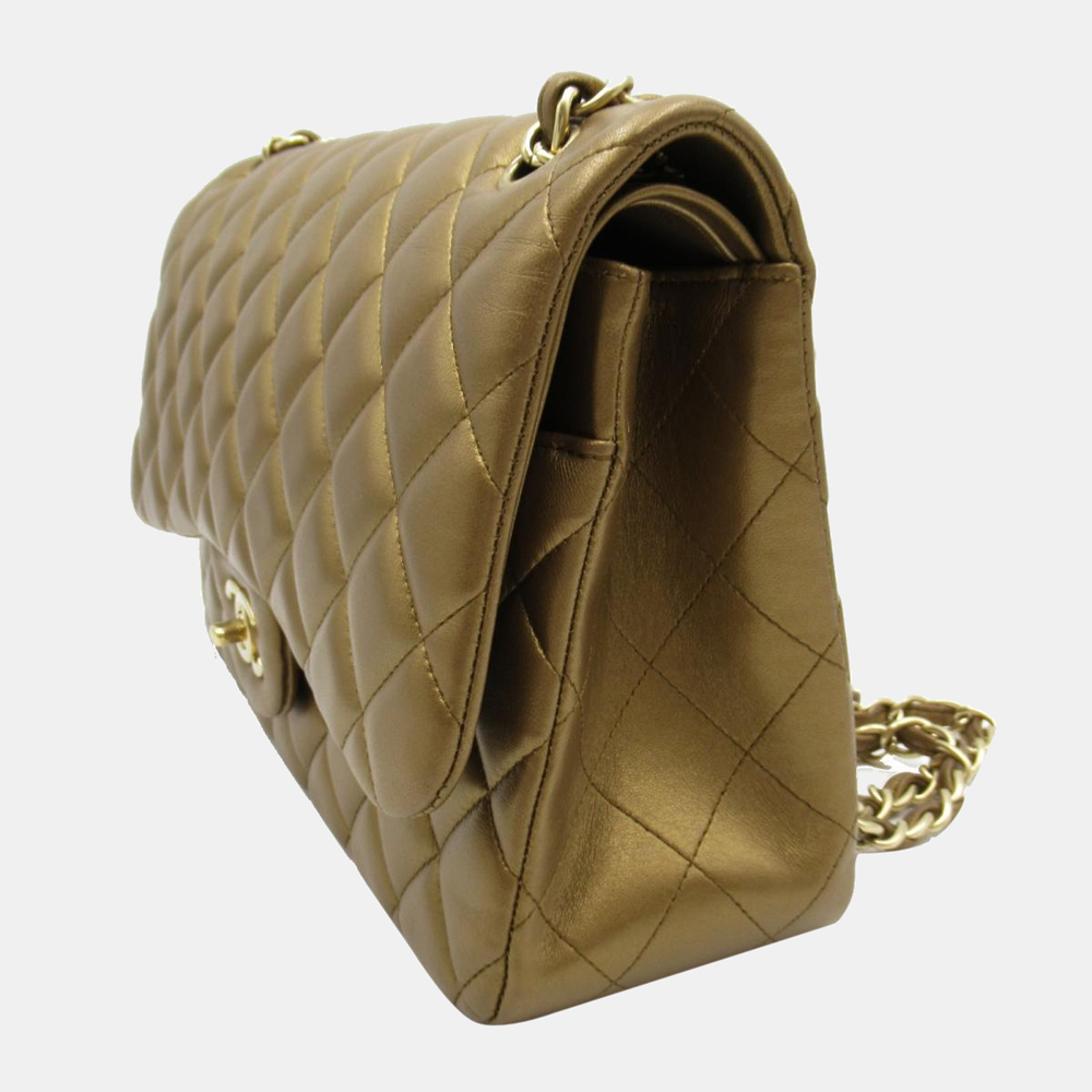 

Chanel Gold Lambskin Leather Jumbo Classic Double Flap Bag