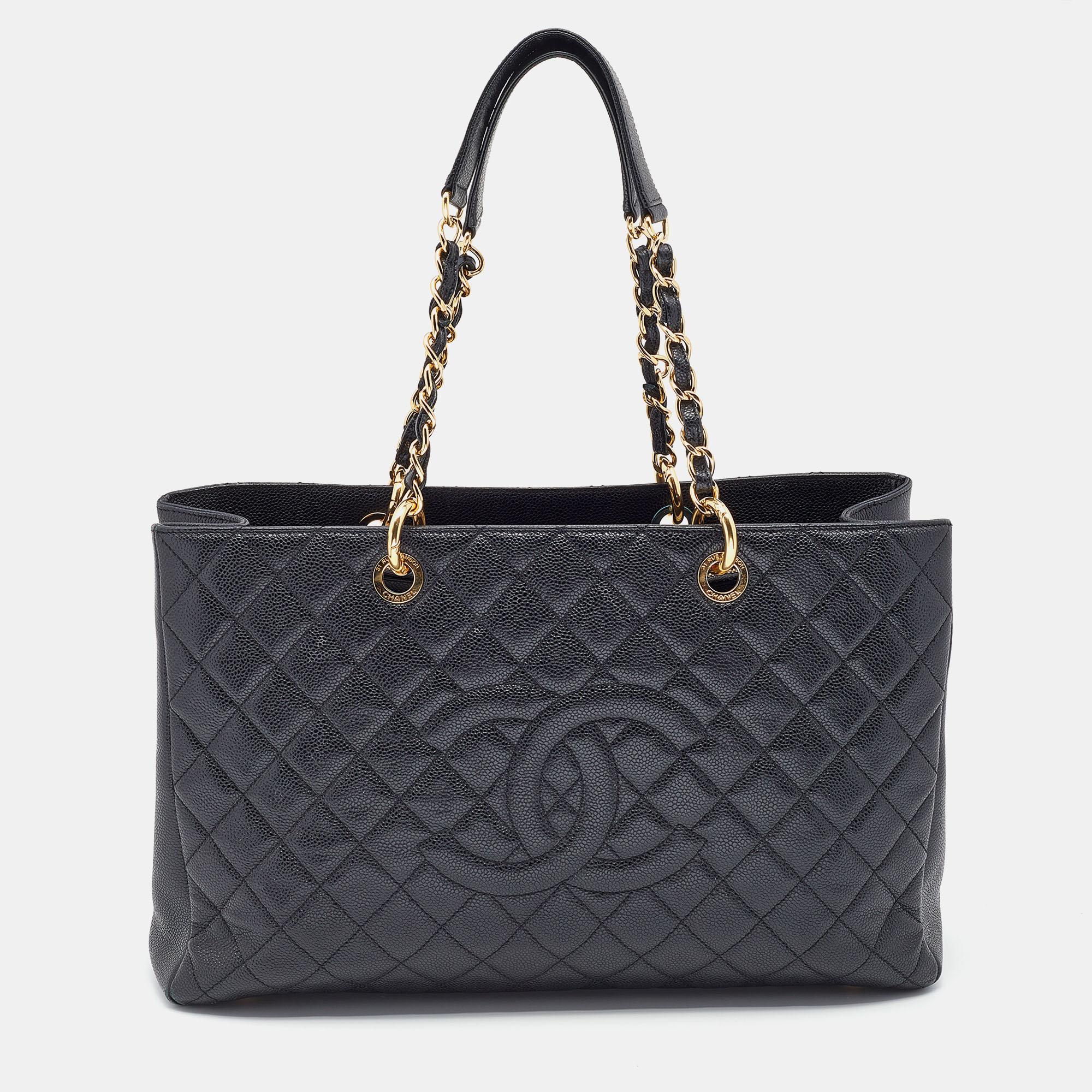 Pre Owned حقيبة يد توتس شانيل GST XL شوبير جلد كافيار مبطن أسود 