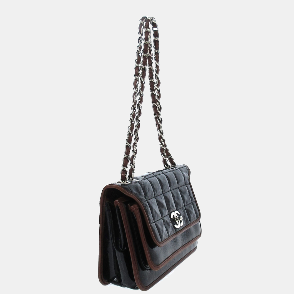 

Chanel Black/Brown Choco Bar Patent Leather Flap Bag