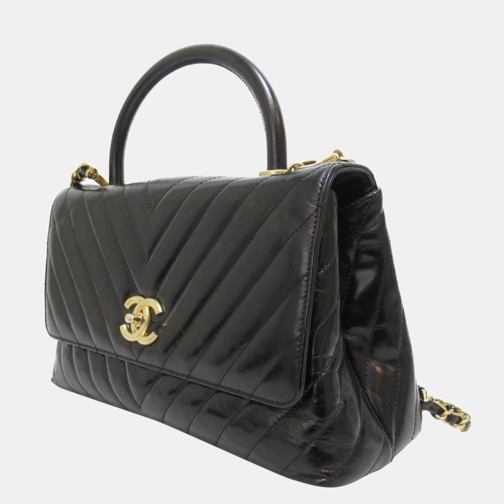 

Chanel Black Chevron Leather Top Handle Bag