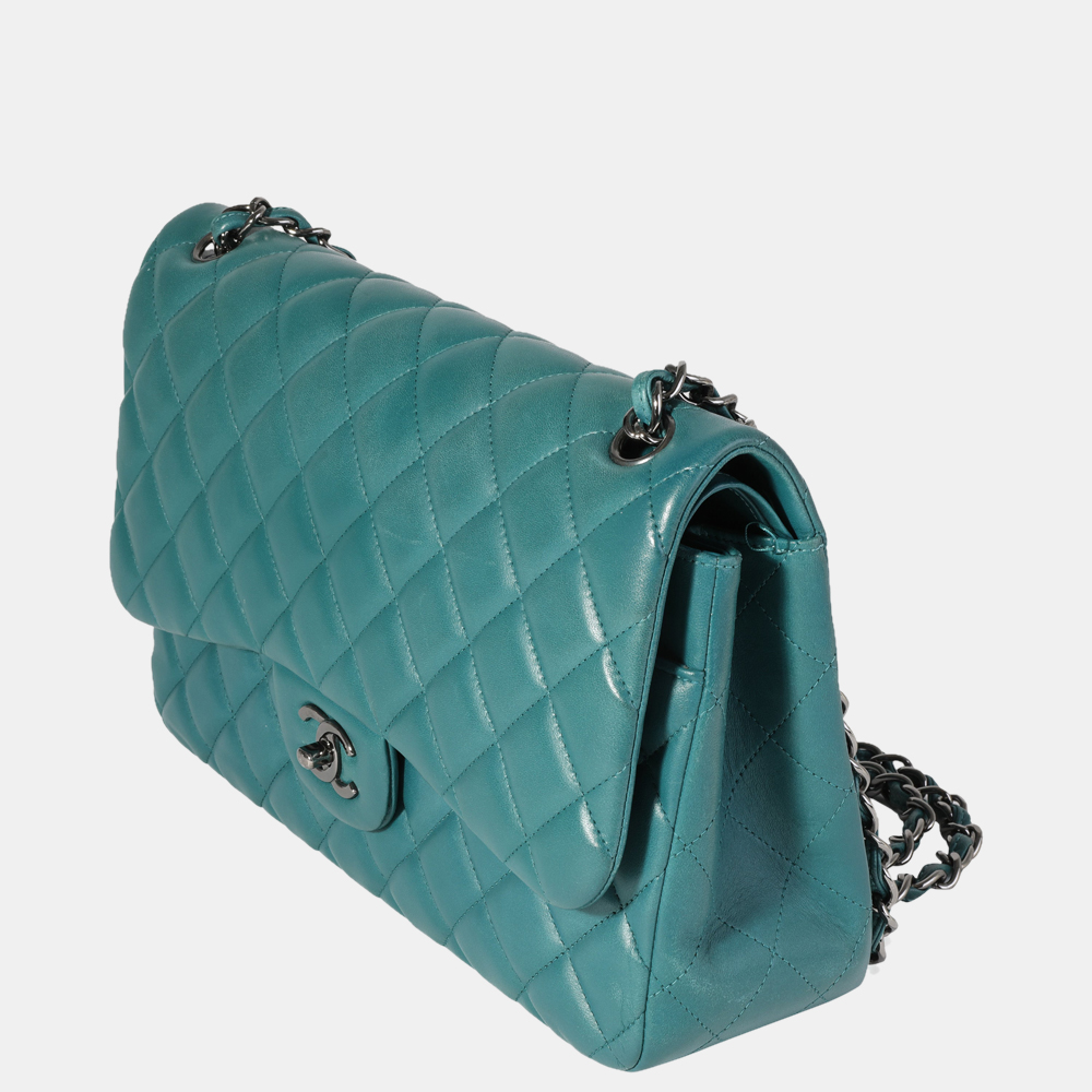 

Chanel Teal Quilted Lambskin Leather Jumbo Classic Double Flap Bag, Blue