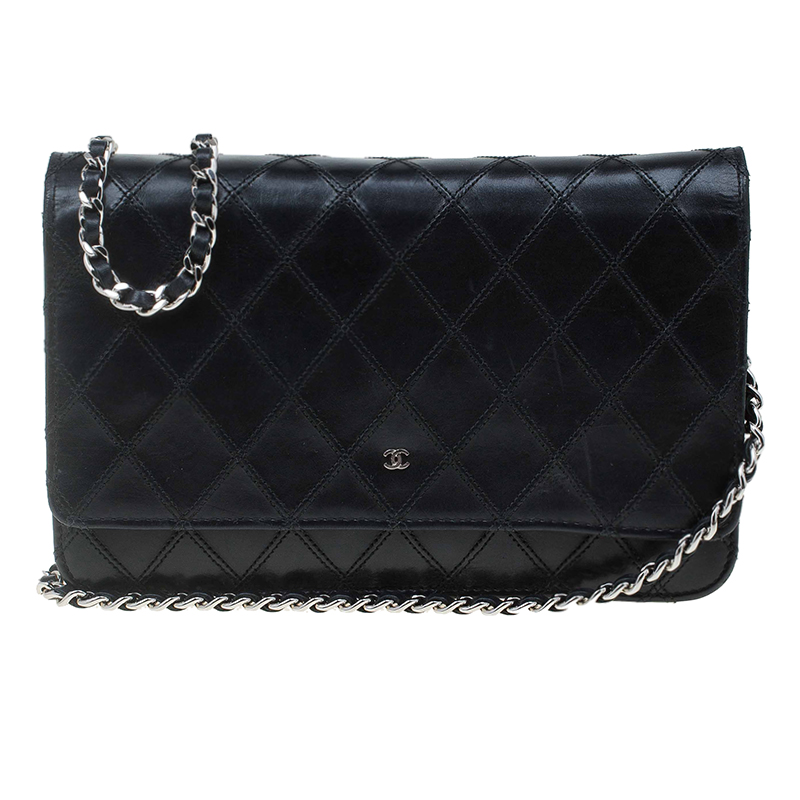 Chanel Black Quilted Leather Double Stitch WOC Clutch Bag