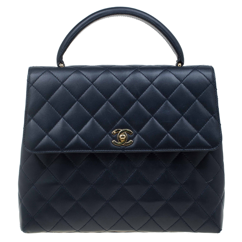 Pre Owned حقيبة يد شانيل فينتدج كيلي جامبو جلد مبطن أزرق كحلي