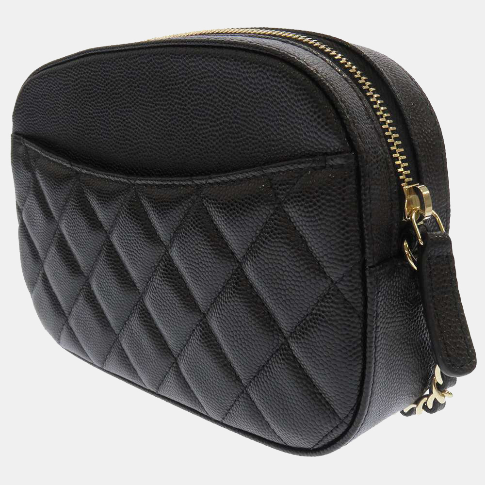

Chanel Black Caviar Leather Quilted Camera Chain Shoulder Bag
