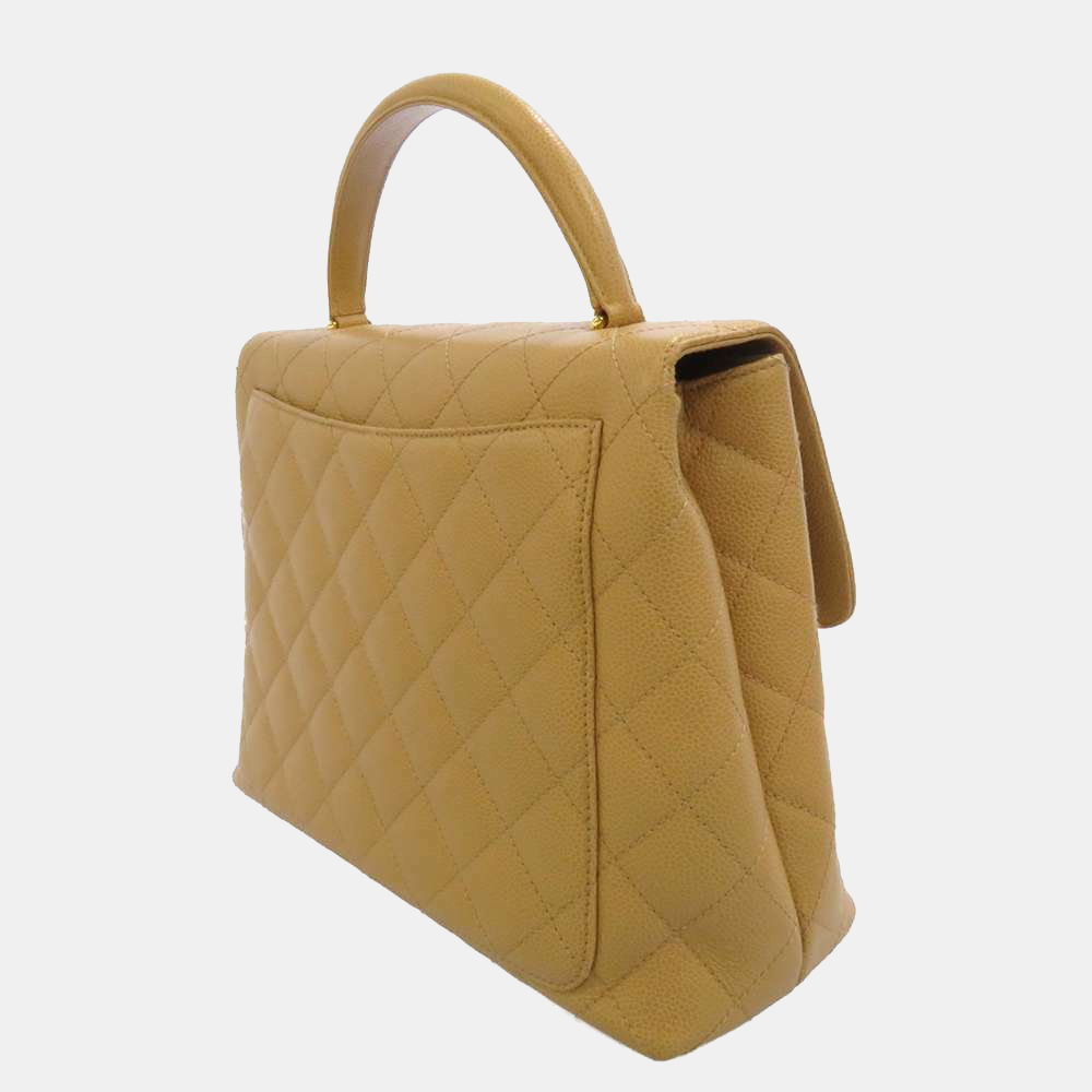 

Chanel Beige Caviar Leather Quilted Kelly CC Top Handle Bag