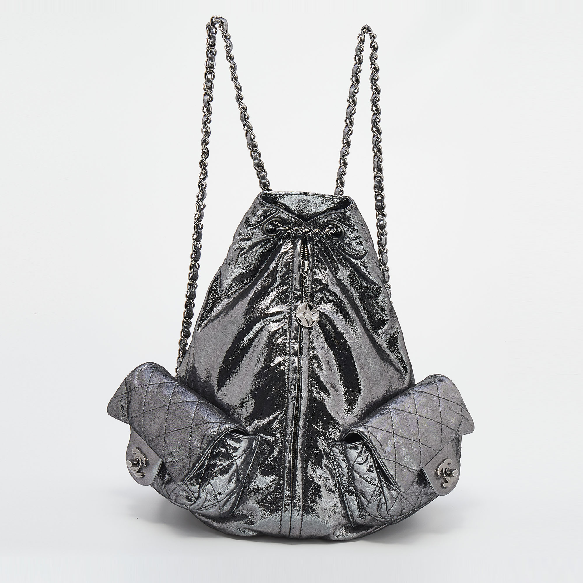 Chanel Metallic Dark Silver Quilted Leather Large Backpack is Back Backpack
