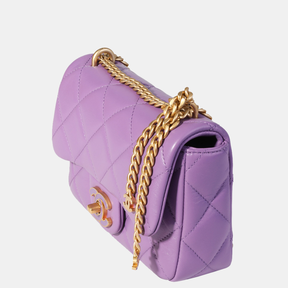 

Chanel Purple Quilted Lambskin Leather Mini Square Chain Flap Bag