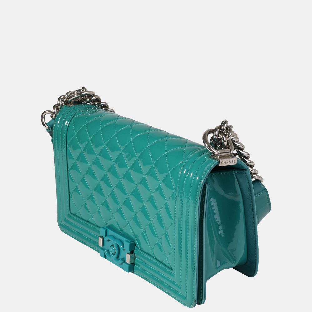 

Chanel Teal Quilted Patent Leather  Boy Bag, Blue