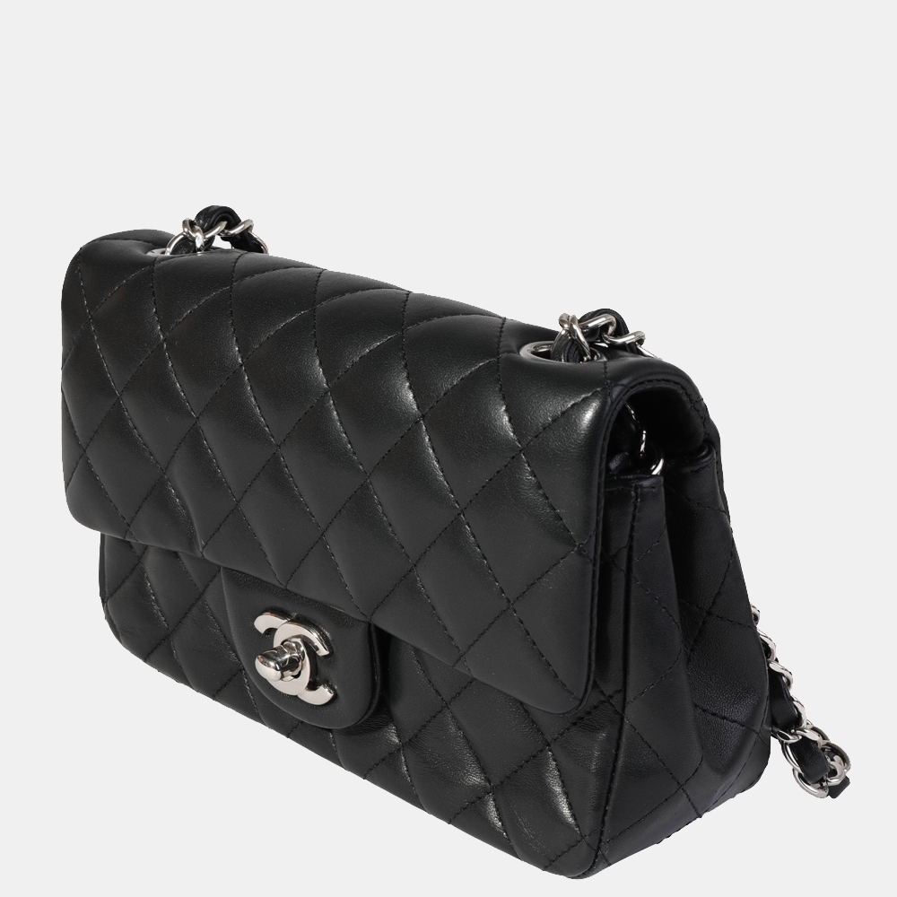 

Chanel Black Quilted Lambskin Leather Classic Mini Rectangular Flap Shoulder Bag