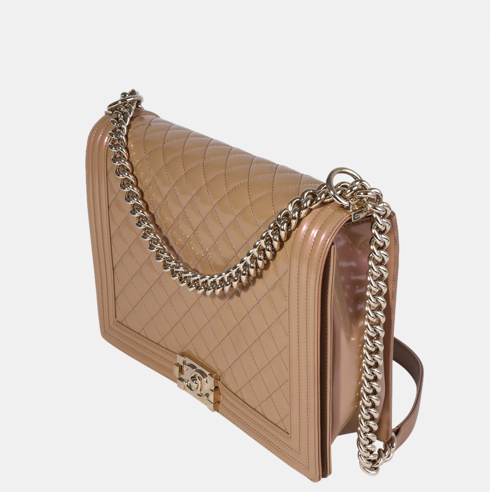 

Chanel Brown Quilted Patent Leather  Boy Bag