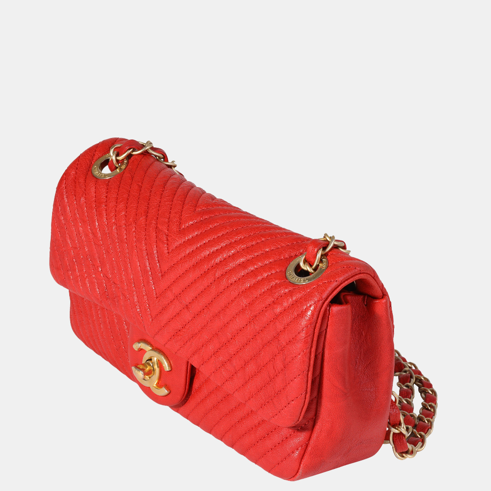 

Chanel Red Chevron Wrinkled Leather Mini Rectangular Medallion Flap Bag