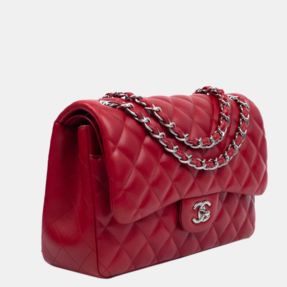 

Chanel Red Leather Timeless Jumbo Double Flap Shoulder Bag