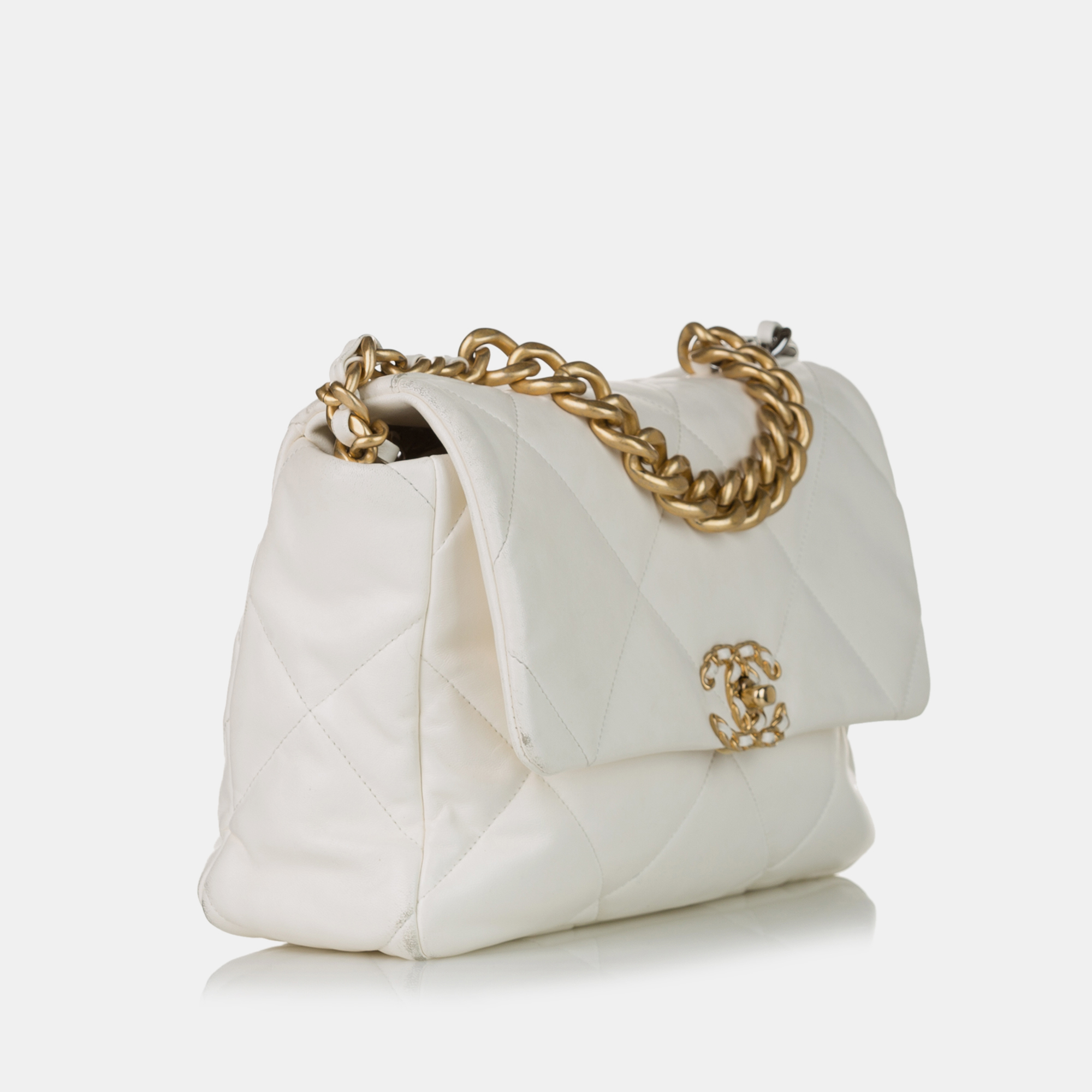 

Chanel 19 Lambskin Leather Flap Bag, White