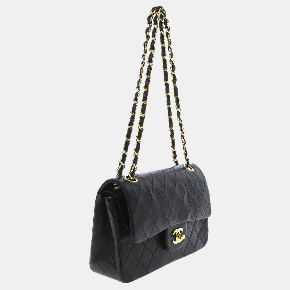 

Chanel Black Small Classic Lambskin Leather Double Flap Bag