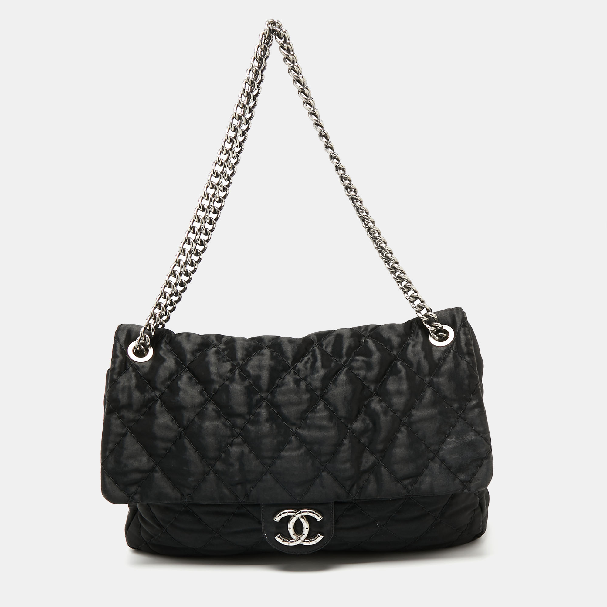 Chanel Black Satin Flap Shoulder Bag