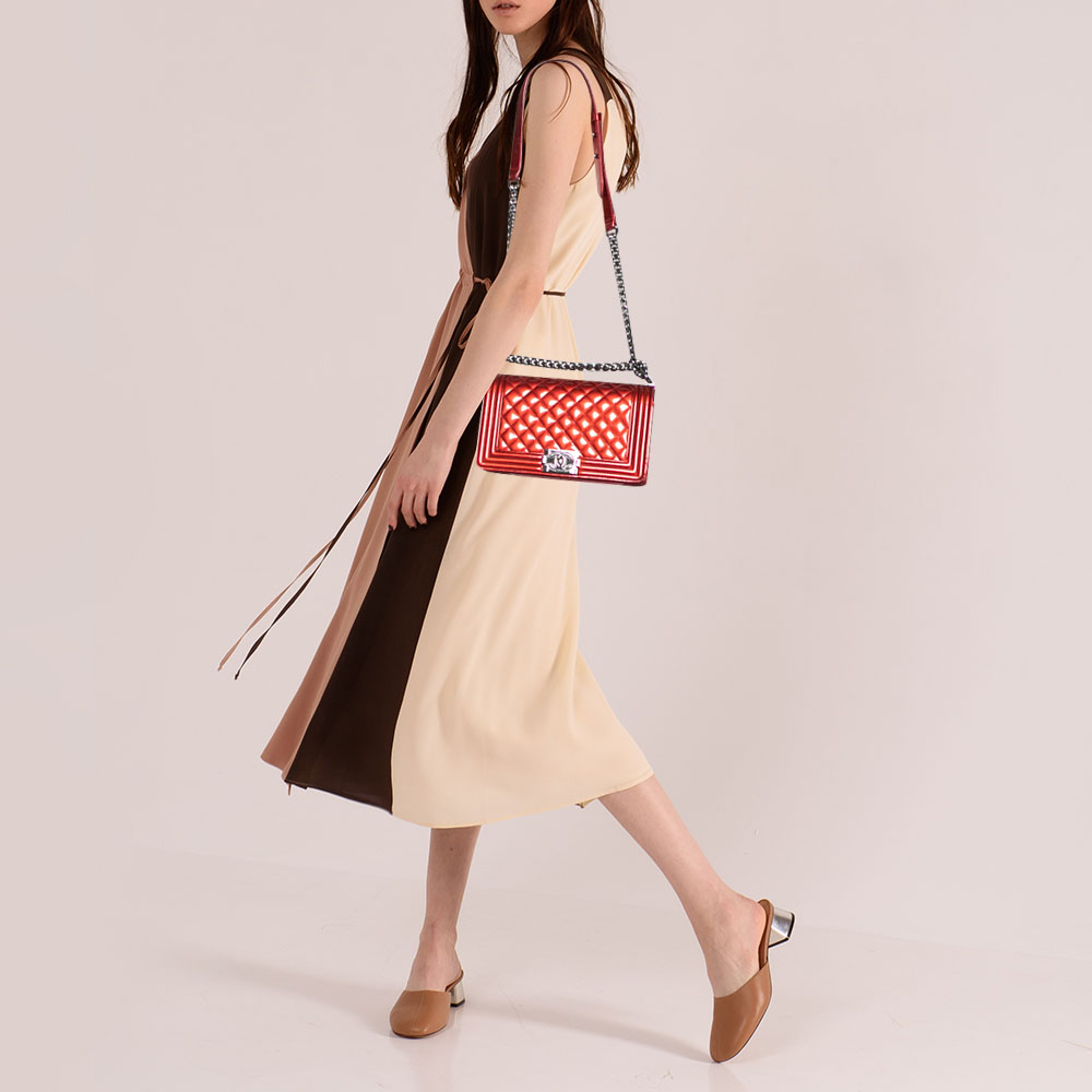

Chanel Red Quilted Patent Leather Medium Boy Flap Bag