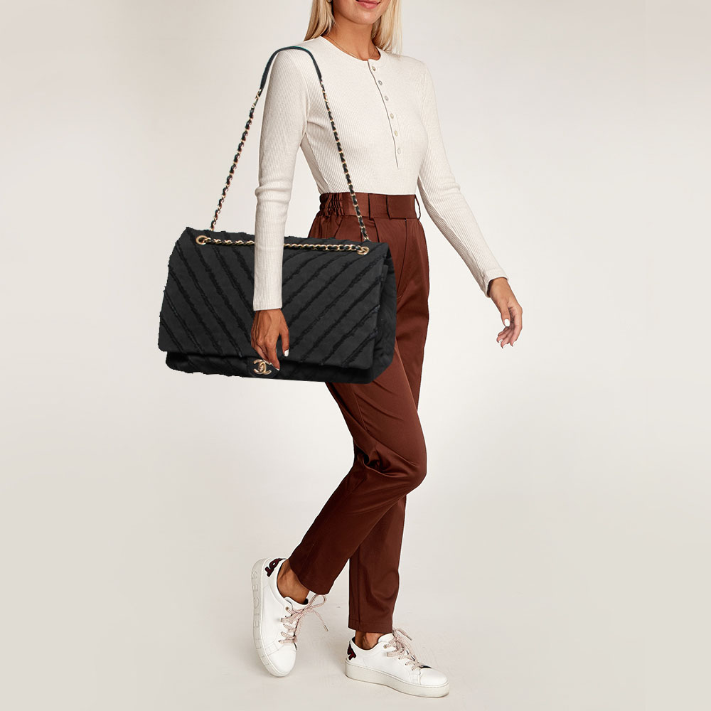 

Chanel Black Chevron Canvas  Patchwork Flap Bag