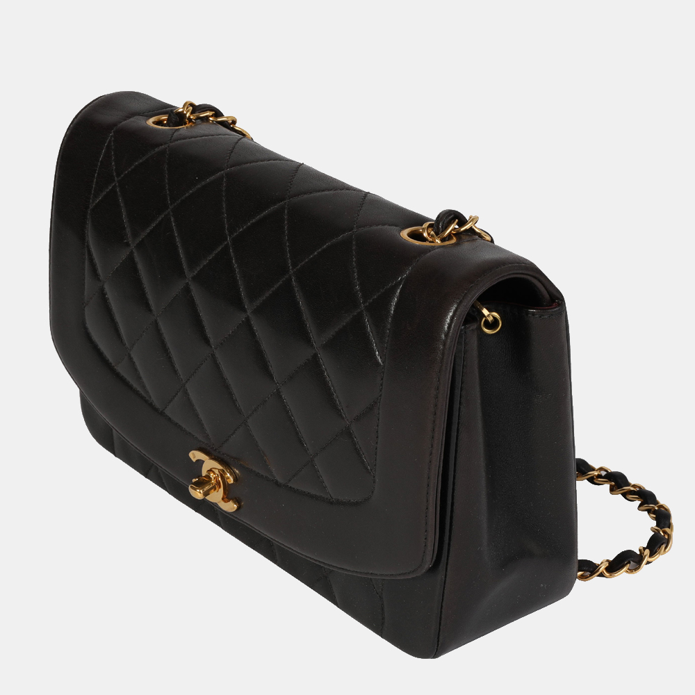 

Chanel Vintage Black Quilted Lambskin Leather Diana Flap Bag