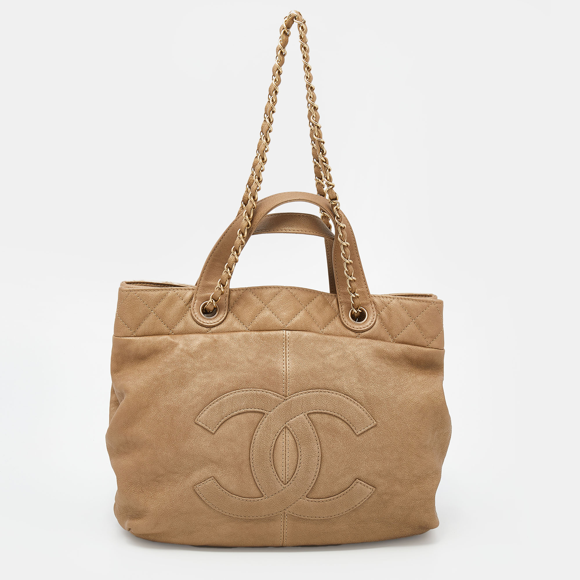 Pre Owned Chanel Gold Leather Large Trianon Tote