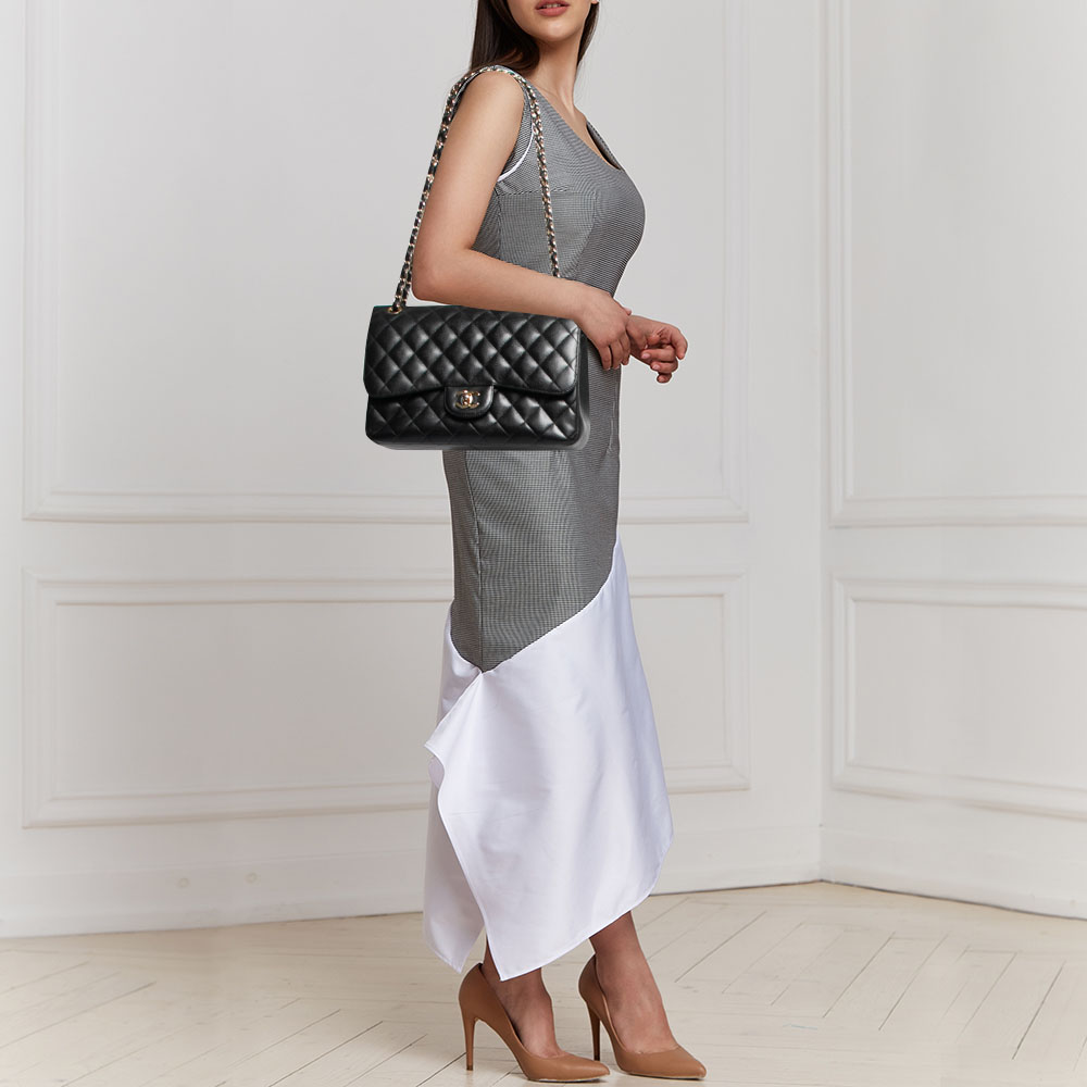 

Chanel Black Quilted Caviar Leather Jumbo Classic Double Flap Bag
