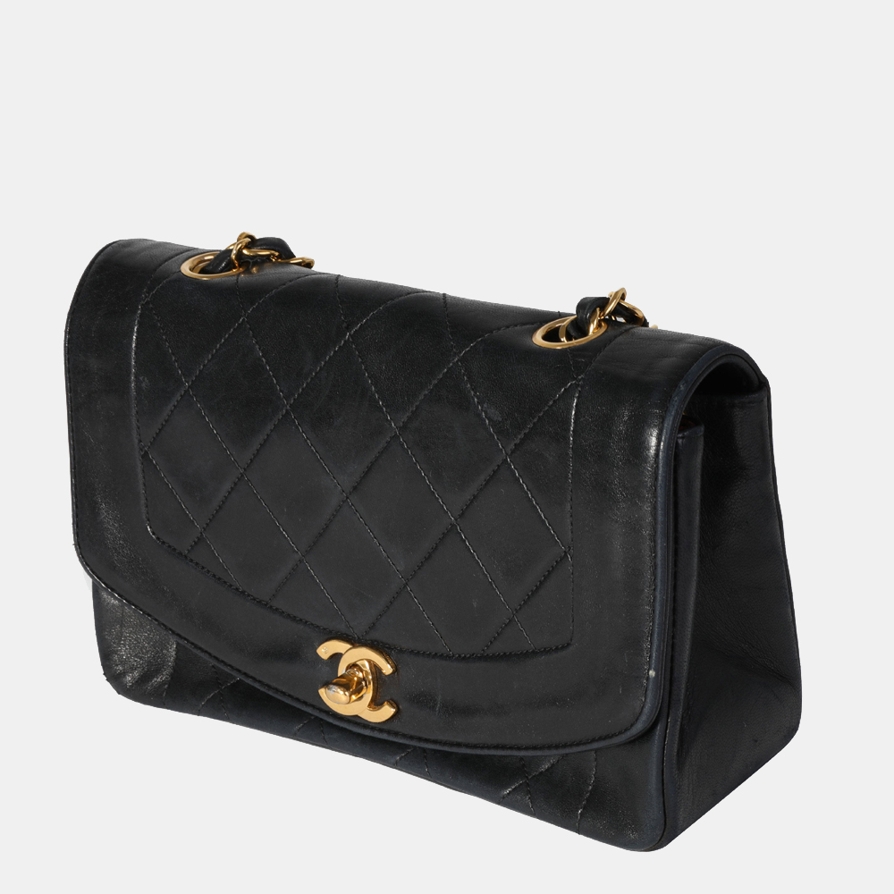 

Chanel Vintage Black Quilted Lambskin Leather Diana Bag