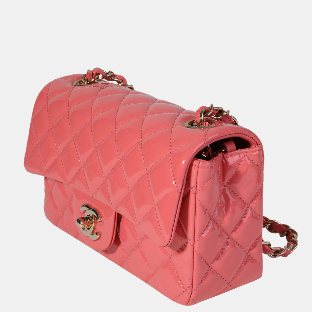 

Chanel Pink Quilted Patent Leather Mini Rectangular Classic Flap Shoulder Bag