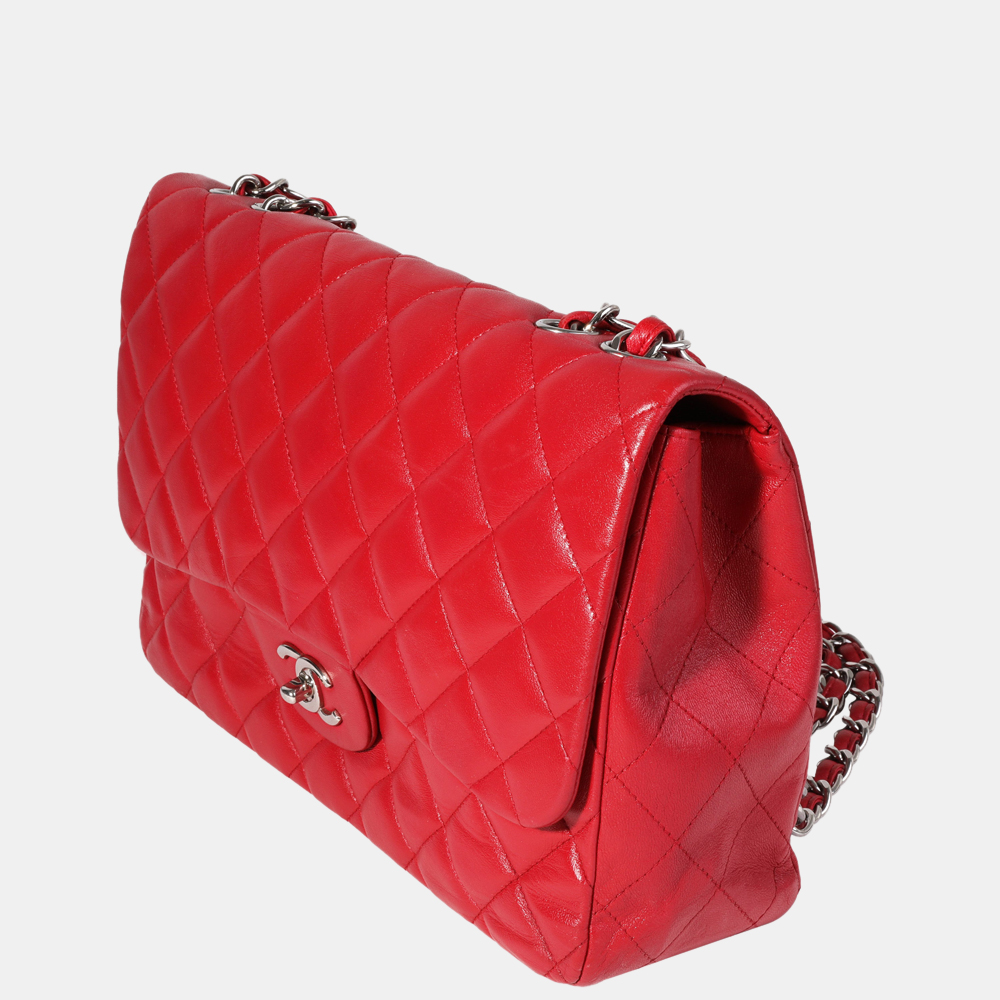 

Chanel Red Quilted Lambskin Leather Jumbo Classic Single Flap Shoulder Bag