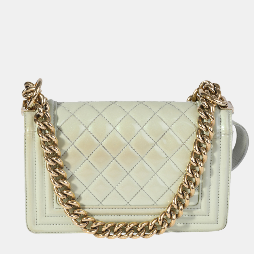 

Chanel White Quilted Patent Leather Small Boy Bag