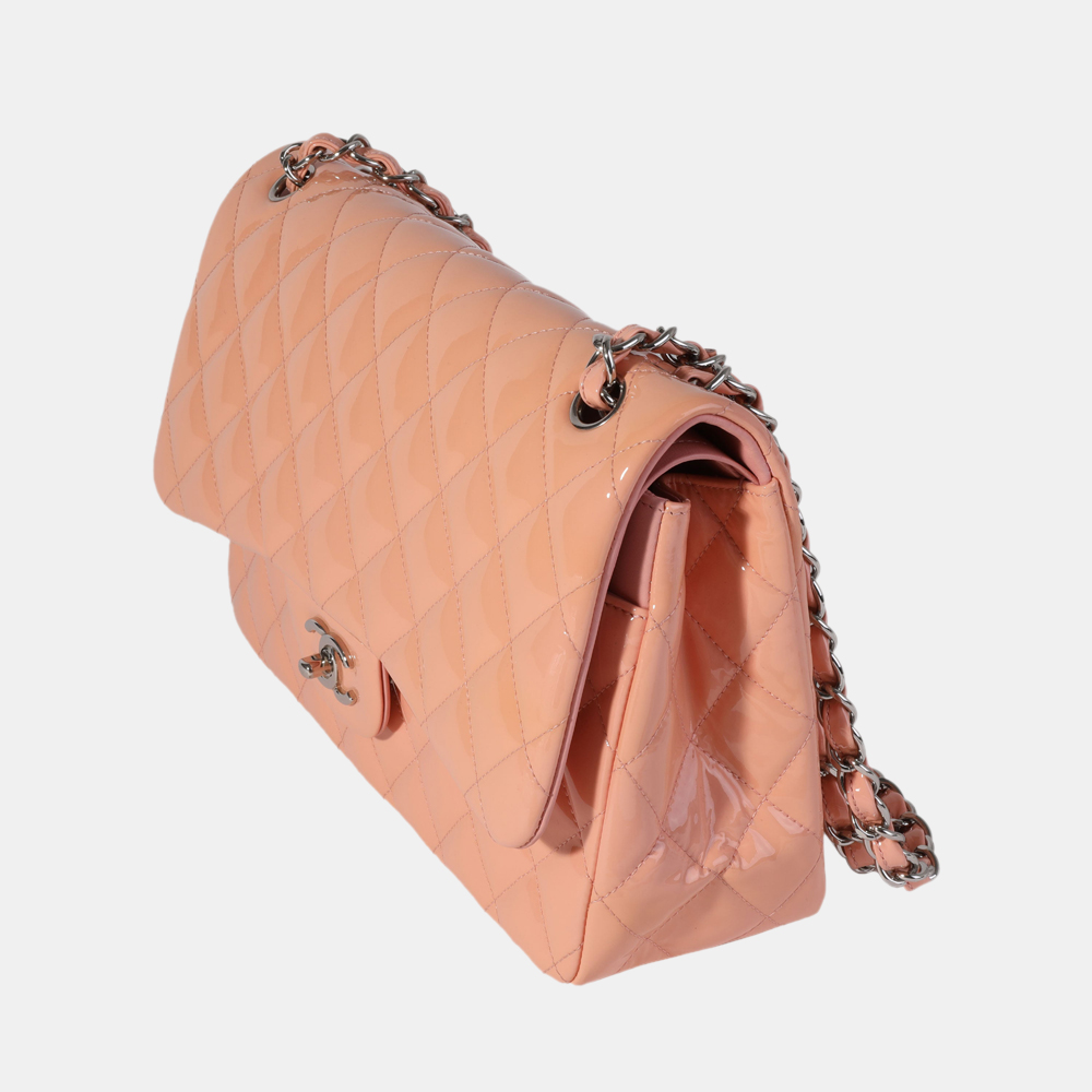 

Chanel Pink Quilted Patent Leather Jumbo Classic Double Flap Bag