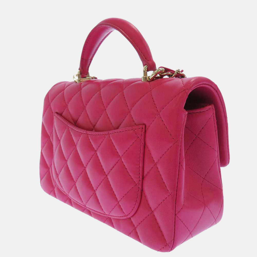 

Chanel Pink Lambskin Leather Flap Top Handle Bag