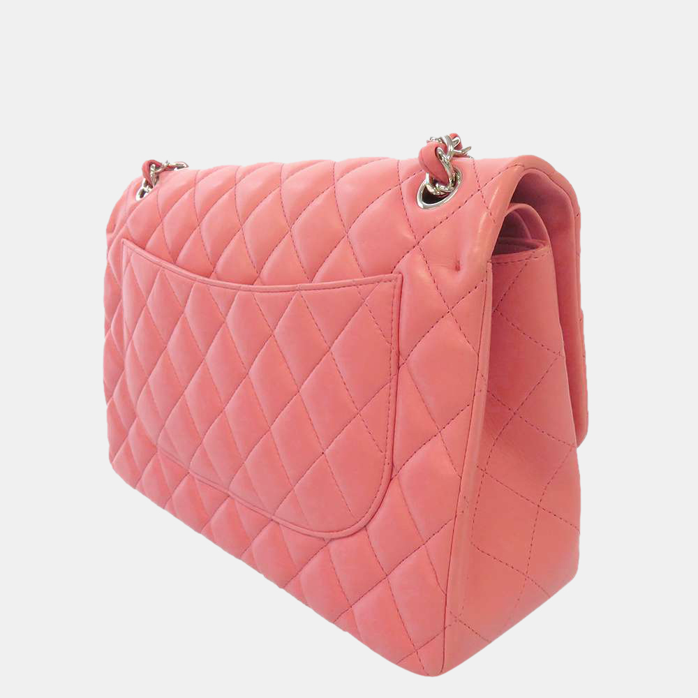 

Chanel Pinl Lambskin Leather Classic Jumbo Double Flap Shoulder Bag, Pink